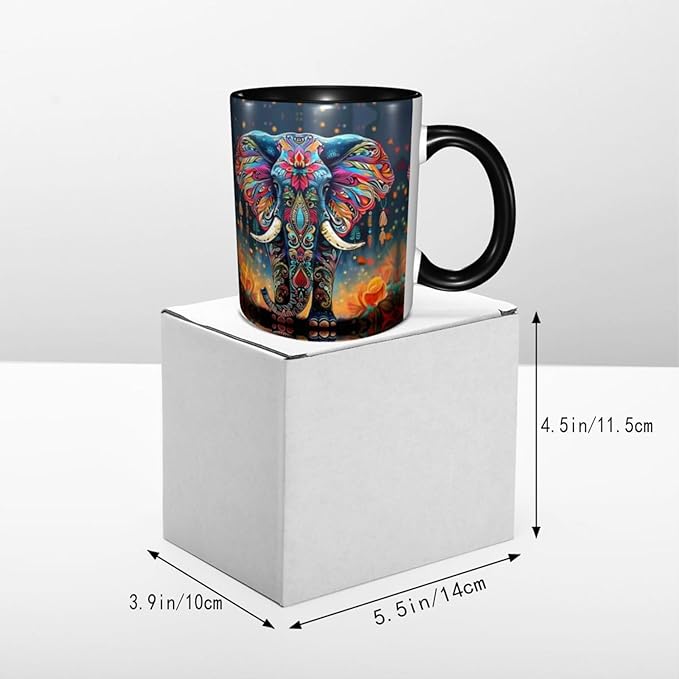 Elephant Coffee Mug Funny Ceramic Tea Cup Novelty Presents for Women Men Home and Office Birthday Microwave Dishwasher Safe 11oz