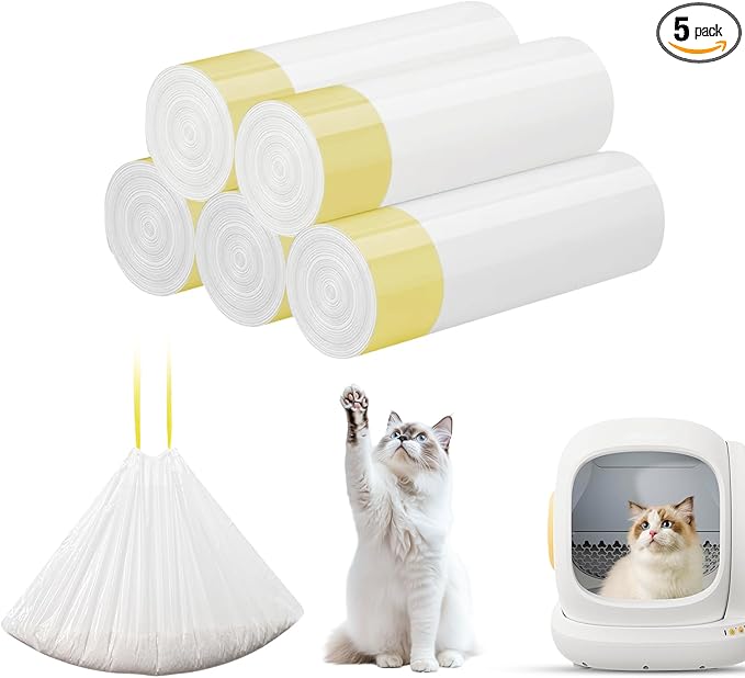 100 Count Cat Litter Box Liners for Self-Cleaning Cat Litter Box, Compatible with MeoWant MW-SC01/MW-SC02/MW-LR01 PETKIT PuraX PuraMax Drawstring Replaced Bags Waste Bags (5Pack/100 Counts）