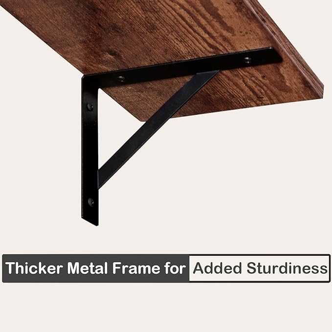 DINZI LVJ Long Wall Shelves, 39.4Inch Wall Mounted Shelves Set of 2, Easy-to-Install, Wall Storage Ledges with Sturdy Metal Brackets for Living Room, Bathroom, Bedroom, Kitchen, Rustic Brown