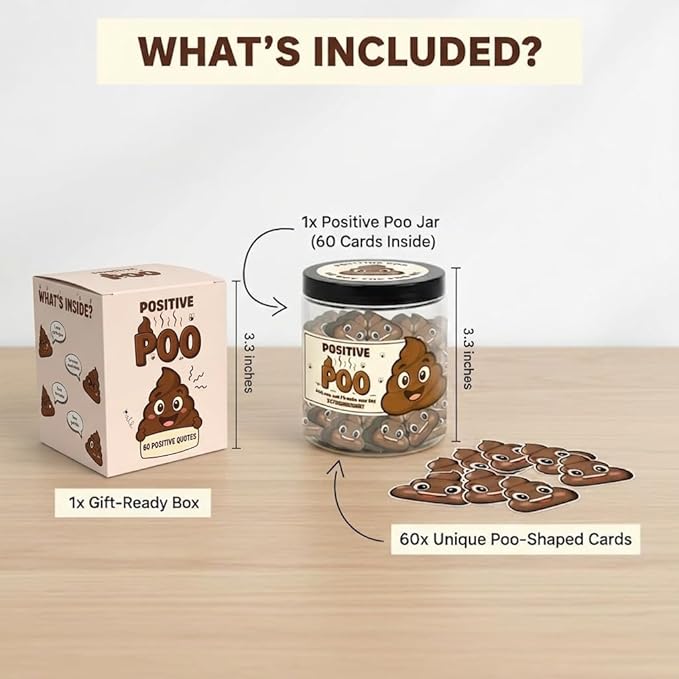 DEARMINE Positive Poo Jar with 60 Affirmation Cards, Emotional Support Poo, Funny Gag for Women, Men, Corwokers, Friends, Poop Emoji Gifts