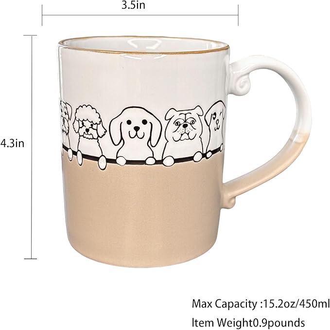 15oz Dog Lovers Mug, Dog Coffee Mug Funny Ceramic Tea Cup Novelty Gifts for Office and Home Women Girls Men Dishwasher Microwave Safe, White