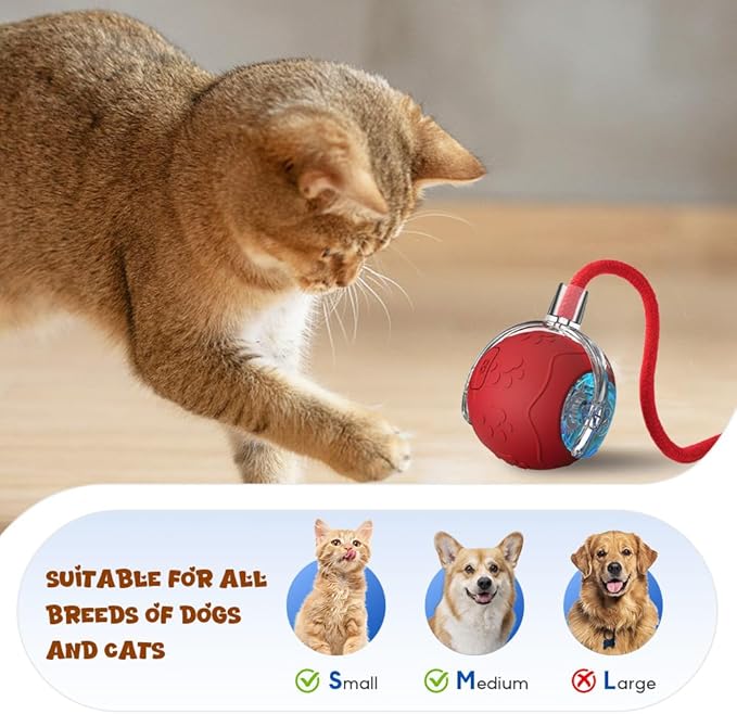 Interactive Cat Toy Balls, 2025 New Interactive Rolling Cat Balls, Upgrade 3.0 Tail Cat‘s Toys with LED Light, Three Modes Smart Automatic Rolling Pet Ball Toy (Yellow（Rope Style）)