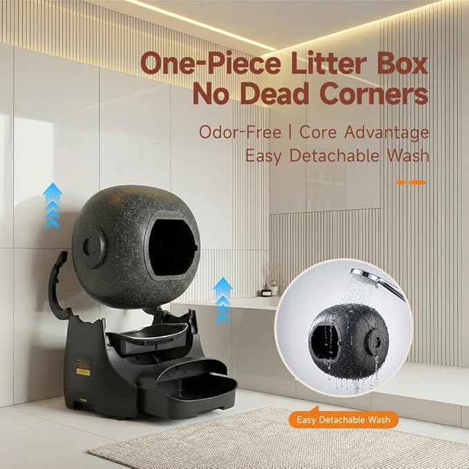 Open-Top Self-Cleaning Cat Litter Box,Automatic Cat Litter Box for Large & Multiple Cats Up to 33 lbs,App & Knob Control, Dual Sensors,Quiet Operation