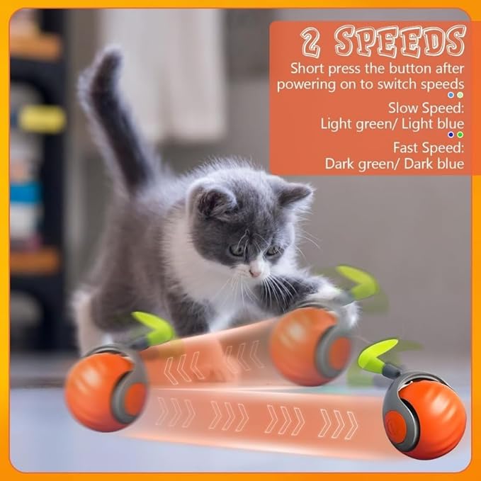 Speedy 2.0 Tail Cat Toys - Automatic Moving Ball with Tail, Two Speed Adjustment & USB Rechargeable Smart Toy, 2025 New Generation Interactive Toys for Bored Indoor Cats (Orange)
