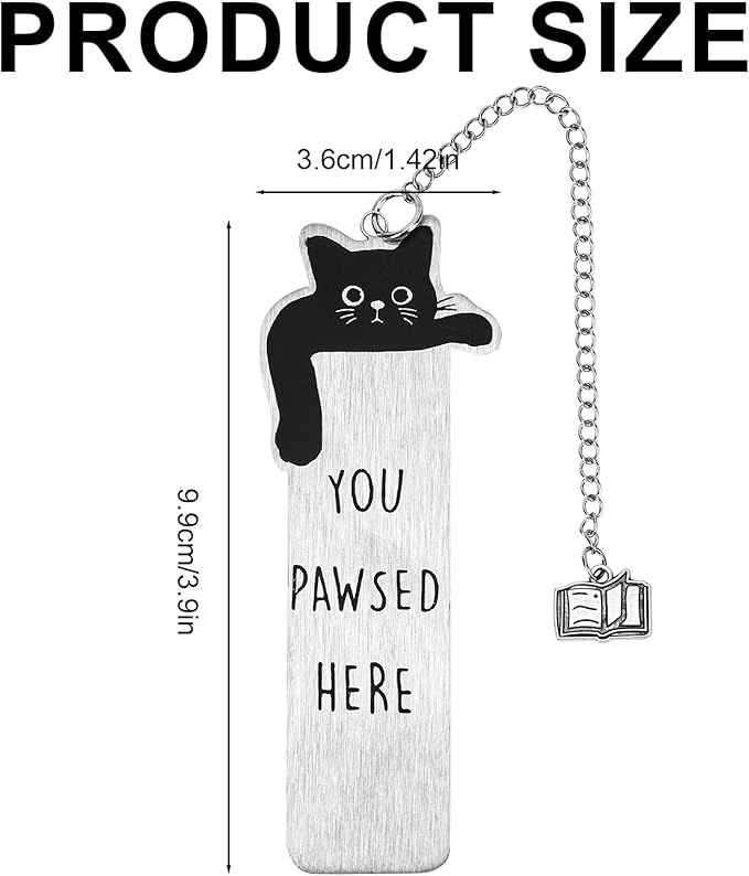 Cute Cat Bookmark, Zinc Alloy Kitten Paw Print Bookmarks Reading Gifts for Cat Lovers Funny Black Kitten Book Marks Animal Bookmark Gifts Book Accessories for Reading (Style E)