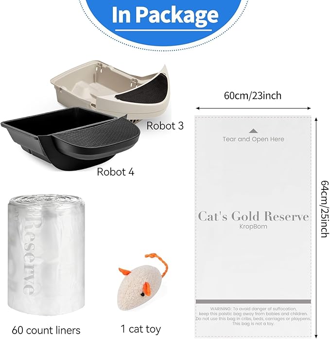 60 Pack Litter Box Robot 3 4 Waste Bags, Self Cleaning Cat Litter Box Robot Waste Liner Bags Replacement, Heavy Duty 9-11 Gallons of Capacity