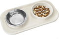 Waterproof Silicone Cat Food Bowls, Stainless Steel & Silicone Slow Feeder Double Bowls, Non-Skid & Non-Spill Raised Edge, Food and Water Feeder for Cat and Puppy