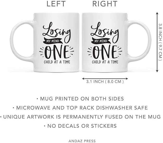 Andaz Press Mother's Day 11oz. Ceramic Coffee Tea Mug Gift for Mom, Losing My Mind One Child At a Time, 1-Pack, Birthday Christmas Gift Ideas
