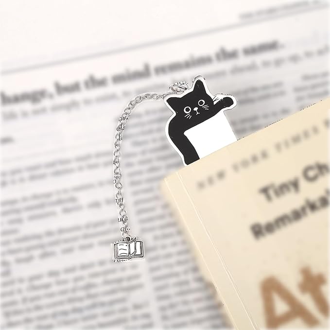 Cute Cat Bookmark, Zinc Alloy Kitten Paw Print Bookmarks Reading Gifts for Cat Lovers Funny Black Kitten Book Marks Animal Bookmark Gifts Book Accessories for Reading (Style E)