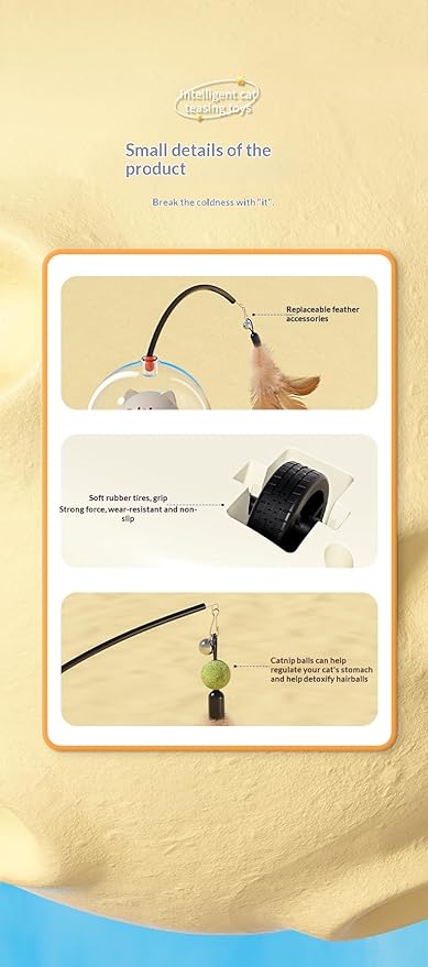 Interactive Cat Toy for Indoor Cats, Automatic UFO Kitten Toy with 360° Rotating Feathers and Bell, Hands-Free Electronic Teaser Toy, Stimulates Hunting Instincts, Multi-Cat Friendly