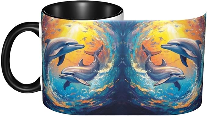 Dolphin Coffee Mug Funny Ceramic Tea Cup With Handle Dishwasher Microwave Safe for Women 11oz Porcelain