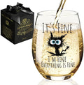 Funny Cat Lover It's Fine I'm Fine Everything Is Fines Wine Glass Gift for Men Women, Funny Cat Birthday Gifts for Friends, Coworkers, Daughter, Sister, Aunt, Wife, Best Friends, BFF