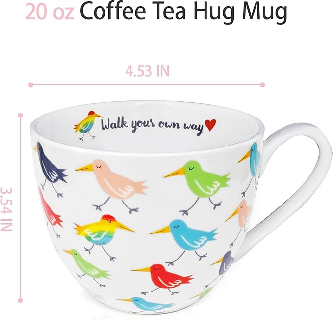 Birds Mugs for Daily Coffee and Tea, Premium 20 oz Bone China Coffee Tea Hug Mug, Perfect Holiday, Birthday and Christmas Gift for Bird Lovers, Designed in England by Harvest Green Studio