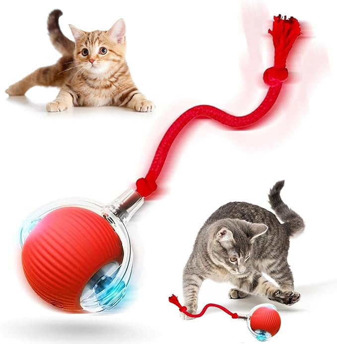 Interactive Cat Toy, 2025 New Interactive Rolling Cats Toy Balls 360° Smart Automatic Rolling Pet Ball, Fast Moving Toy for Dog,Cat Ball Toy (Red)