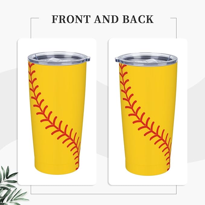 Baseball Tumbler 20oz Baseball Stainless Steel Insulated Tumblers with Lid and Straw Yellow Travel Coffee Mug Tea Wine Cups Water Bottle Holiday Gifts for Women Baseball Lover