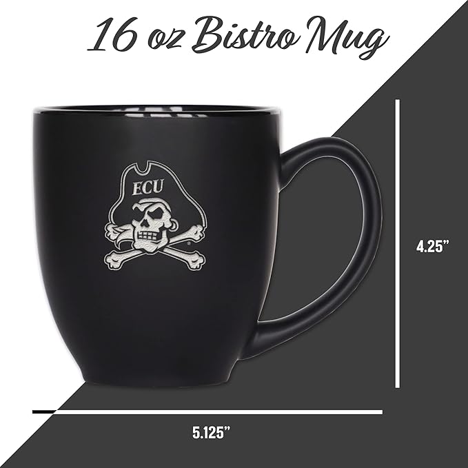 Rico Industries NCAA (D/E/F & G) Standard 15oz Laser Engraved Matte Black Ceramic Bistro Mug - For Hot or Cold Drinks
