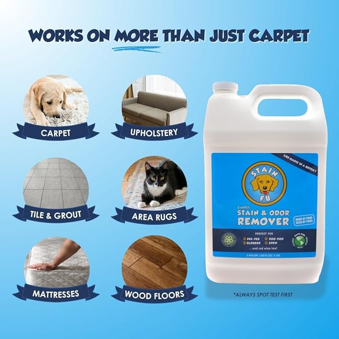 Pet Stain Odor Remover Professional Strength Powerful Eliminator for Tough Dog Cat Pet Urine Pee Poop Feces Vomit Slobber Drool Blood Wine Coffee Home Kennel Car RV Office (1 Gallon)