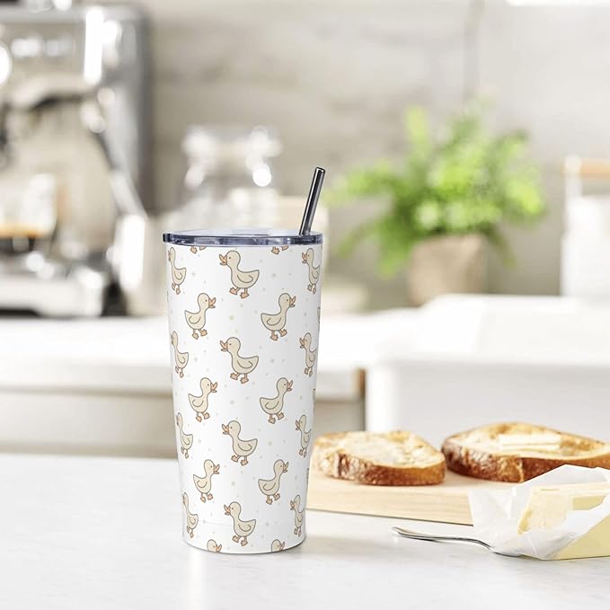 Ducks Tumbler 20oz Cute Yellow Stainless Steel Insulated Tumblers with Lid and Straw Animal Travel Coffee Mug Tea Wine Cups Water Bottle Duck Gifts for Women