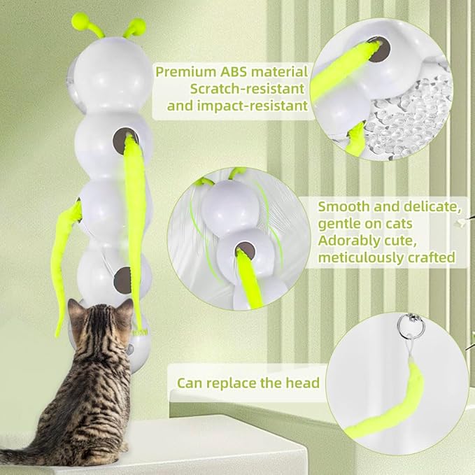 Caterpillar Smart Cats Toys, Interactive Cat Feather Toy with Motion Sensor, Whirlie Cat Toy for Hunting, Reduce Boredom, USB Rechargeable, No Drilling Required, Mount on Window (Caterpillar Cat Toy)