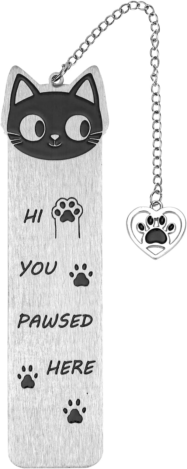 Cute Cat Bookmark, Zinc Alloy Kitten Paw Print Bookmarks Reading Gifts for Cat Lovers Funny Black Kitten Book Marks Animal Bookmark Gifts Book Accessories for Reading (Style F)