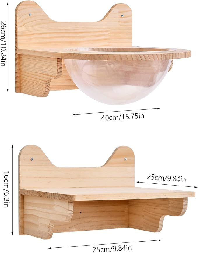Space Capsule Style Transparent Cover Cat Bed, Wall Mounted Cats Shelf House,Perch Seat For Sleeping,Thai Rubber Wood For Living Room Pet Room,Load Of 17.6 Lbs. (Space Capsule+ 2 Jumping Platforms)