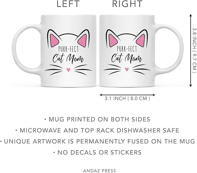 Andaz Press Funny Cat Lover 11oz. Ceramic Coffee Tea Mug, Purr-fect Cat Mom, 1-Pack, for Cat Mom, Birthday Christmas Ideas, Includes Box