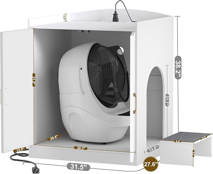 Hey-brother Cat Litter Box Enclosure, Large Hidden Litter Box Furniture with Charging Station, Suitable for Automatic/Self-Cleaning Cats Litter Boxes and Robot, Modern, White JCLB005WT