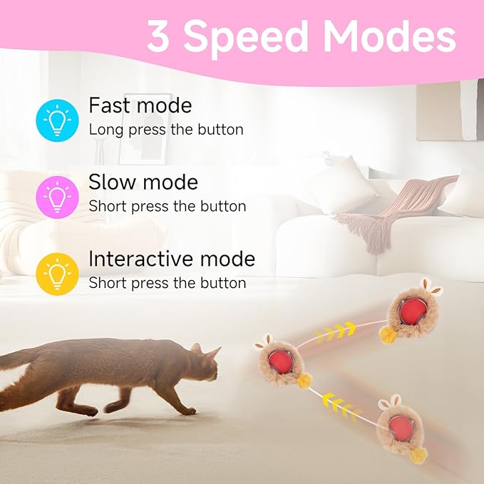 Interactive Cat Toy Ball Fast Rolling in Pouch, Automatic Motion Activated Simulated Chirping Bird Sound Hide and Seek Mouse Chasing Game,White Mate Red Moving Ball for Indoor Cat