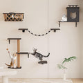 Cat Wall Shelves 5-Piece Set with Hammock, Wall-Mounted Cat Furniture Includes Cat Bridge, Condo, Ladder, Steps for Indoor Cats, Large Cats(Dark Gray)