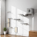6-in-1 Cat Wall Shelves, Wall Mounted Cat Climber with Condo House, Scratching Post, Bridge Ladder, Space-Saving Indoor Play Furniture for Kittens, Grey