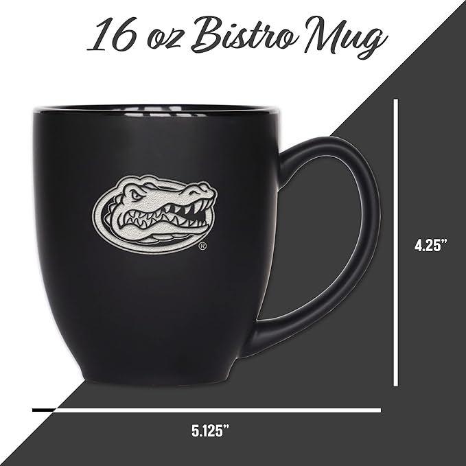 Rico Industries NCAA (D/E/F & G) Standard 15oz Laser Engraved Matte Black Ceramic Bistro Mug - For Hot or Cold Drinks