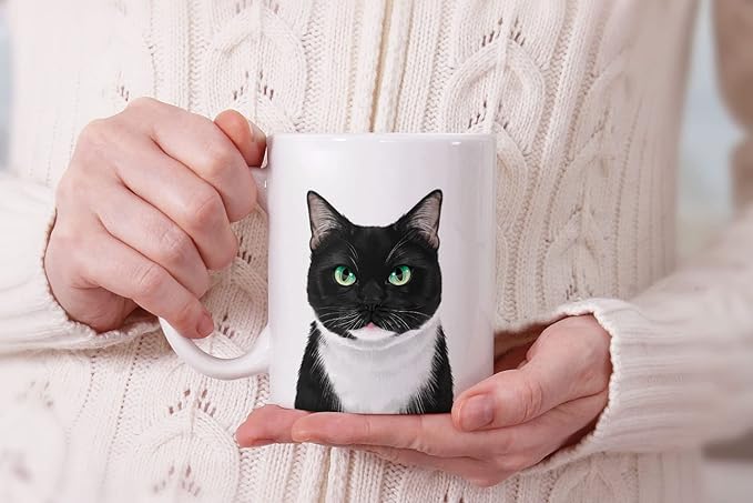 MUGBREW Cute Tuxedo Cat White Chin Ceramic Coffee Mug Tea Cup, 11 OZ