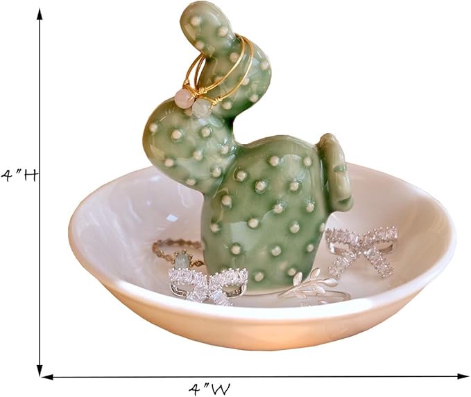 PUDDING CABIN Cactus Gifts for Women Cactus Ring Holder Dish Birthday Gifts for Women Girls Friends, Cactus Decor for Bathroom Nighstand, Wedding Valentine's Day Xmas Gifts Mothers Day Gifs