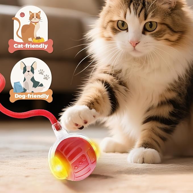 Interactive Cat Toy Balls, 2025 New Interactive Rolling Cat Balls, Upgrade 3.0 Tail Cat‘s Toys with LED Light, Three Modes Smart Automatic Rolling Pet Ball Toy (Grey-2)