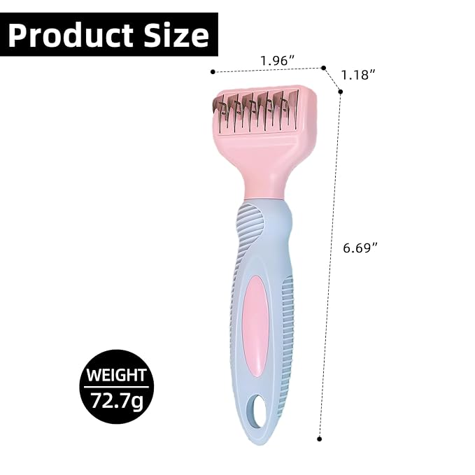 Professional Pink Pet Dematting Comb with Handle Metal Dog Comb Dematting Fur Rake Brush Pet Grooming Tool for Dogs and Cats Remove Loose Hair Mats Knots Tangles