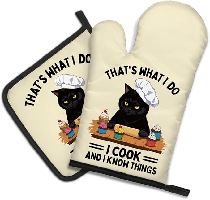DYJYBMY Time to Make The Biscuits Funny Cat Oven Mitts and Pot Holder Set, Cute Kitchen Gadgets for Women Cat Lover, Housewarming Gifts for Hostess Cat Mom Wife Sister BFF (Baroque)