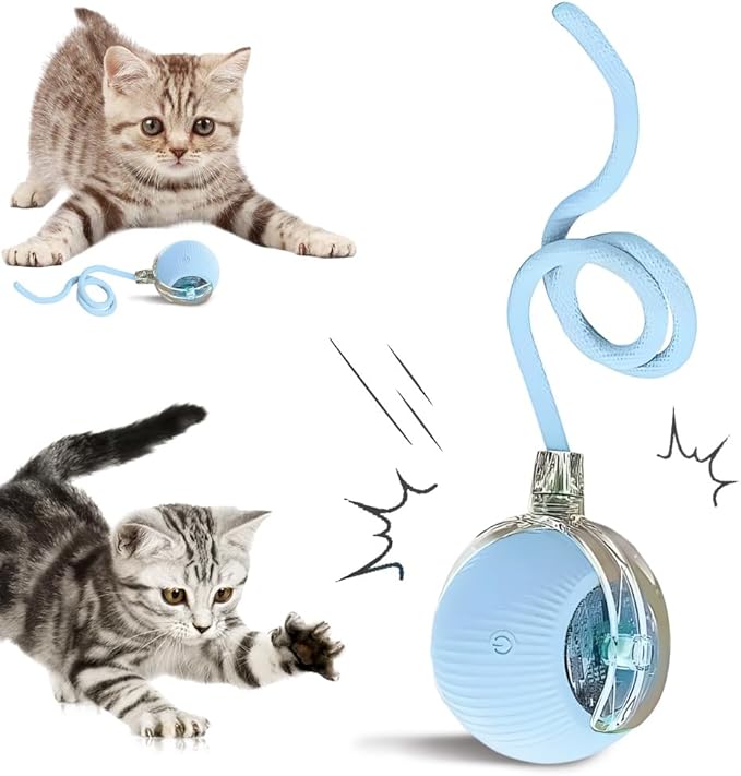 Smart Interactive Cat Toy Ball with Auto Obstacle Avoidance, 2 Mode Rolling Rechargeable Toy to Relieve Boredom, Quiet Durable Toy for Indoor Cats (Blue)