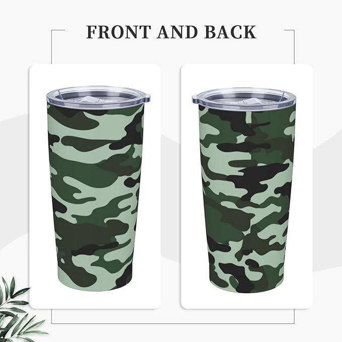 Camo Tumbler 20oz Camo Stainless Steel Insulated Tumblers with Lid and Straw Green Travel Coffee Mug Tea Wine Cups Water Bottle Holiday Gifts for Women