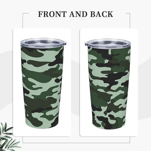 Camo Tumbler 20oz Camo Stainless Steel Insulated Tumblers with Lid and Straw Green Travel Coffee Mug Tea Wine Cups Water Bottle Holiday Gifts for Women