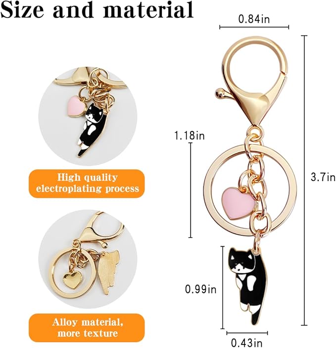 Lazy Cat Pink heart Keychain Fun Cartoon Kitten Cute Key Ring for Animal Key Chain Girl Birthday