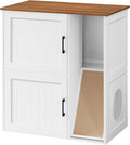 Litter Box Enclosure for 2 Cats, Hidden Litter Box Furniture with Scratch Pad, Double Litter Boxes Enclosure, Wooden Cat Washroom, Indoor Cat House End Table, White and Walnut CWBZ3201