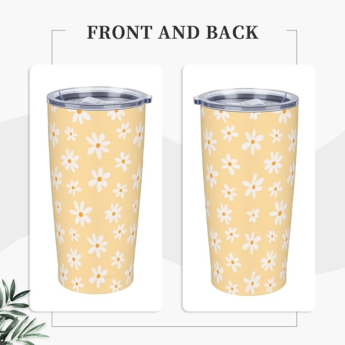 Daisy Tumbler 20oz Floral Stainless Steel Insulated Tumblers with Lid and Straw Yellow Travel Coffee Mug Tea Wine Cups Water Bottle Daisy Gifts for Women