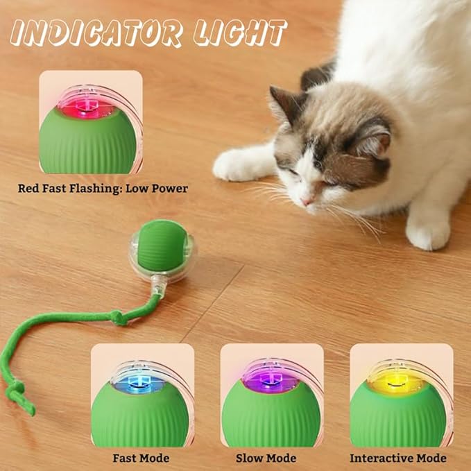 Interactive Cat Toy Ball, Automatic Rolling Electric Toy for Indoor Cats, Motion-Activated Smart Ball for Exercise and Play Toy for Kittens, Green