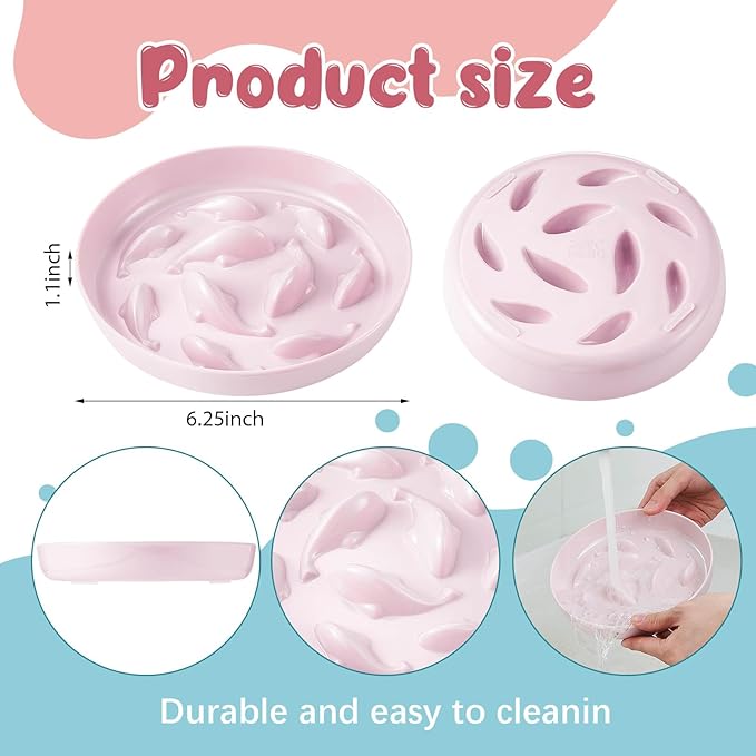 Nitial 2 Pcs Cat Slow Feeder Bowl Fish Pool Design Feeder Dish Fun Interactive Cat Food Bowl Healthy Eating Diet Bowls for Pet Puppy Dogs Dishwasher Safe(White, Pink)