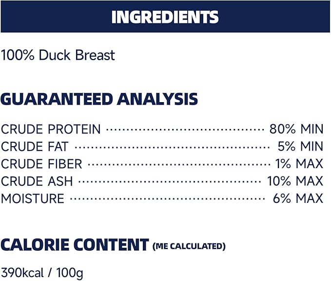 Freeze Dried Duck Breast Treats for Dogs & Cats, Single Ingredient High Protein Training Treats, Grain Free Raw Diet Meal Topper, 6 oz