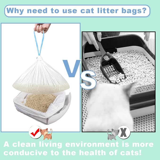 120 Pack Cat Litter Bags with Drawstring, Compatible with Litter Box Robot 3 & 4, 25x15.7 inch Self Cleaning Cat Litter Box Liners, 10-12 Gallons