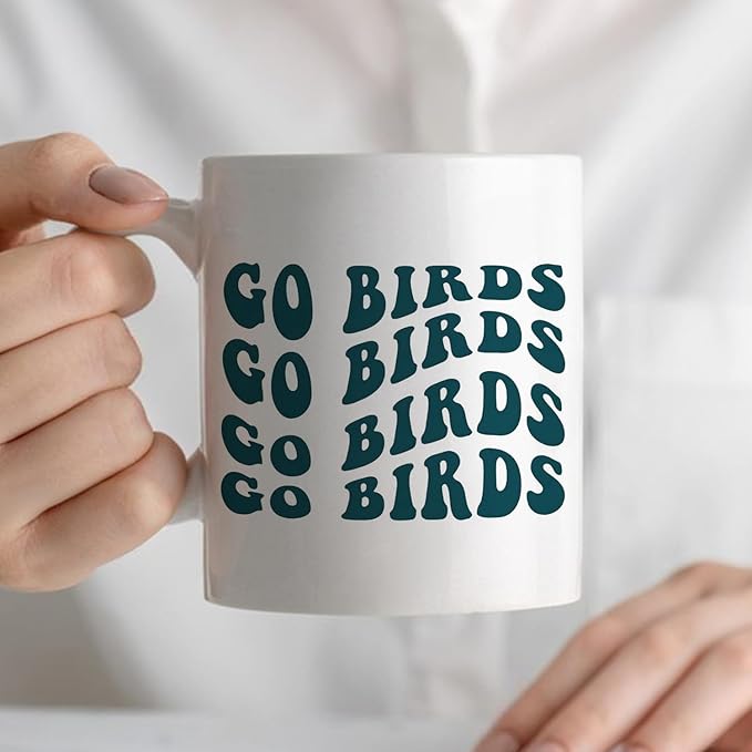 Go Birds Groovy Green Football Mug, Football Lover Fan Player Gifts Coffee Cup Ceramic, Footballs Gifts for Women Men Ceramic Coffee Tea Mug 11 oz