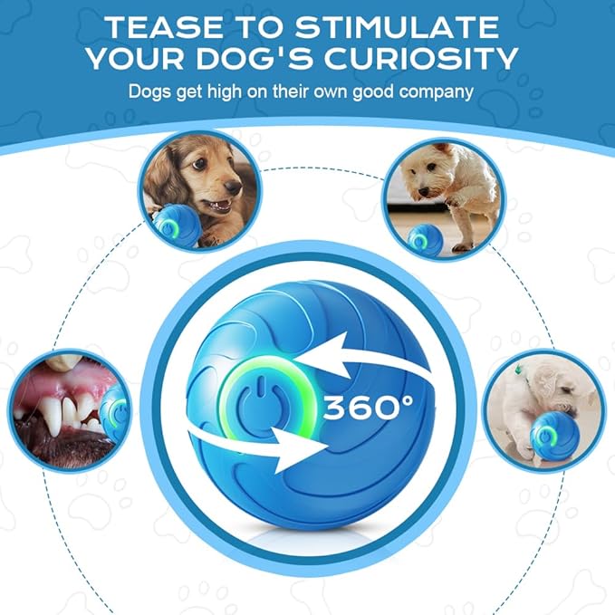 Interactive Dog Ball, 2026 Upgraded Activated Automatic Rolling Balls for Dogs, Self Moving Vibrating Smart Jumping Bouncing and Rotating Pets Toy to Keep Them Busy (New-Blue)