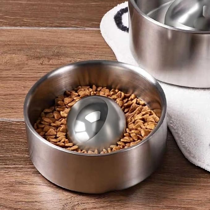 SUS304 Stainless Steel Dog Food Slow Feeder Ball - 3.6in - Slows Fast Eating, Prevents Choking, Bloating & Obesity - Fun Feeding for All Dogs - Durable, Smooth & High Adaptability (Large 3.6Inch)
