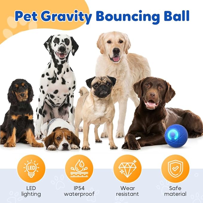 Interactive Pet Toys Automatic Rolling Ball, 2026 Bouncing Vibrating Dog Balls, Shaky Ball Toy for Dogs, Rolling Balls Puppies Toys, Rechargeable Automatic Moving Swinging (Orange)